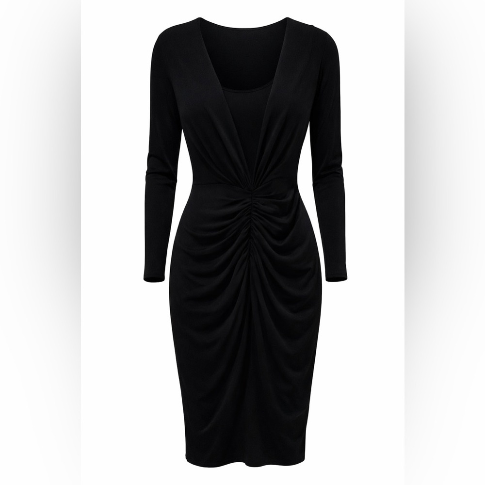 White House Black Market NWT black gathered sheath dress, XS